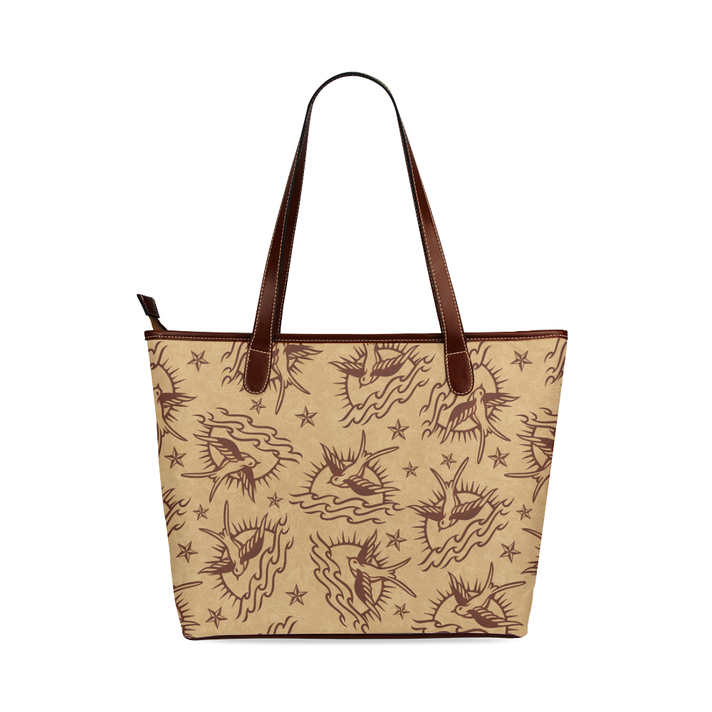 Sparrow Tattoos and Nautical Stars Shoulder Tote Bag (Model 1646)