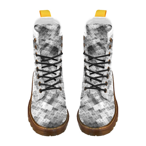 Funny Crazy Black and White Check High Grade PU Leather Martin Boots For Women Model 402H
