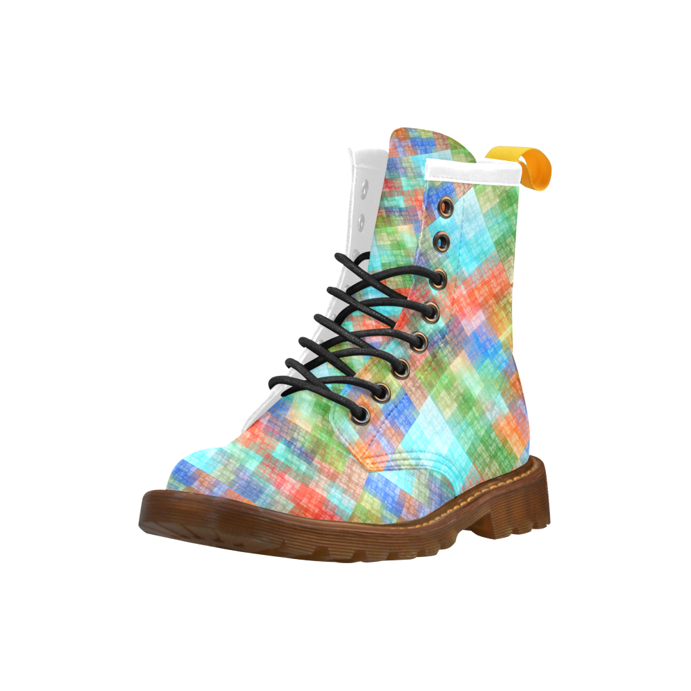 Funny Colorful Check High Grade PU Leather Martin Boots For Men Model 402H