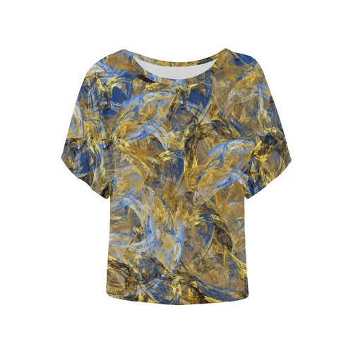 Antique Anciently Gold Blue Vintage Design Women's Batwing-Sleeved Blouse T shirt (Model T44)