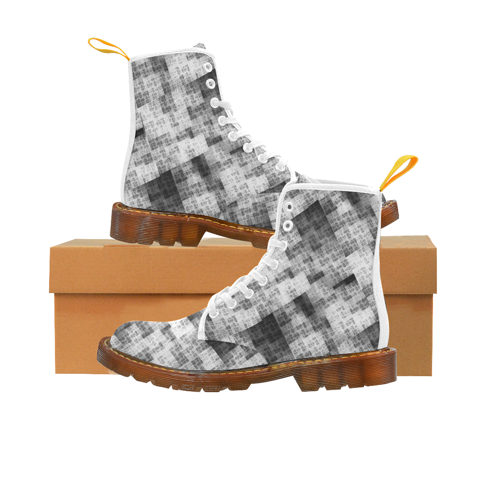 Funny Crazy Black and White Check Martin Boots For Men Model 1203H