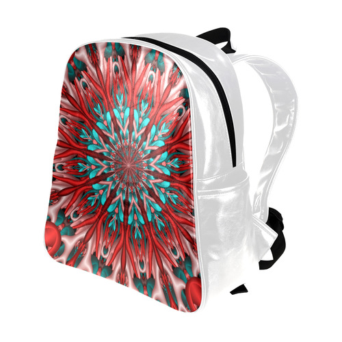 Pink teal fractal mandala Multi-Pockets Backpack (Model 1636)