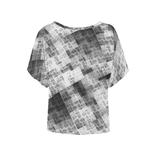 Funny Crazy Black and White Check Women's Batwing-Sleeved Blouse T shirt (Model T44)