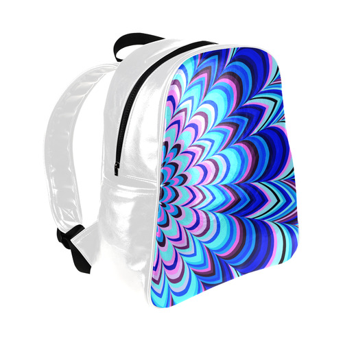 Asymmetric neon blue striped pattern White Version Multi-Pockets Backpack (Model 1636)