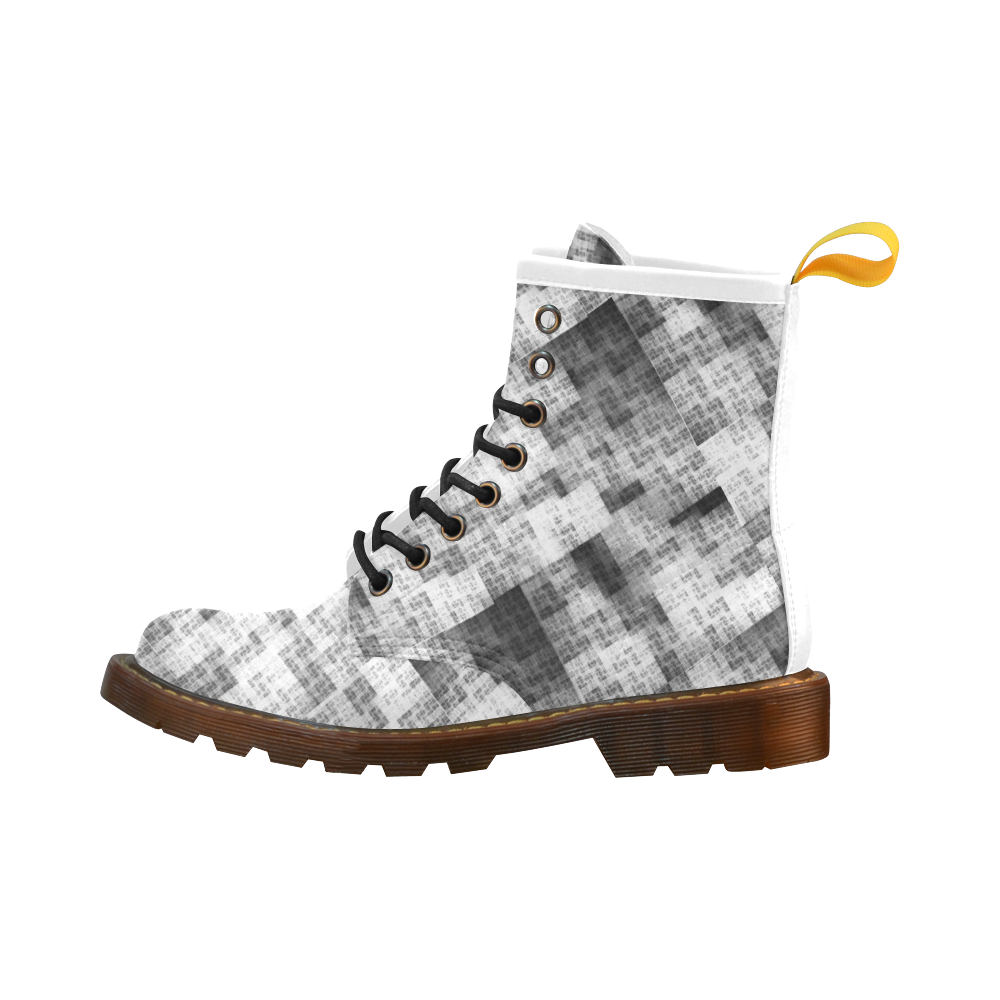 Funny Crazy Black and White Check High Grade PU Leather Martin Boots For Men Model 402H