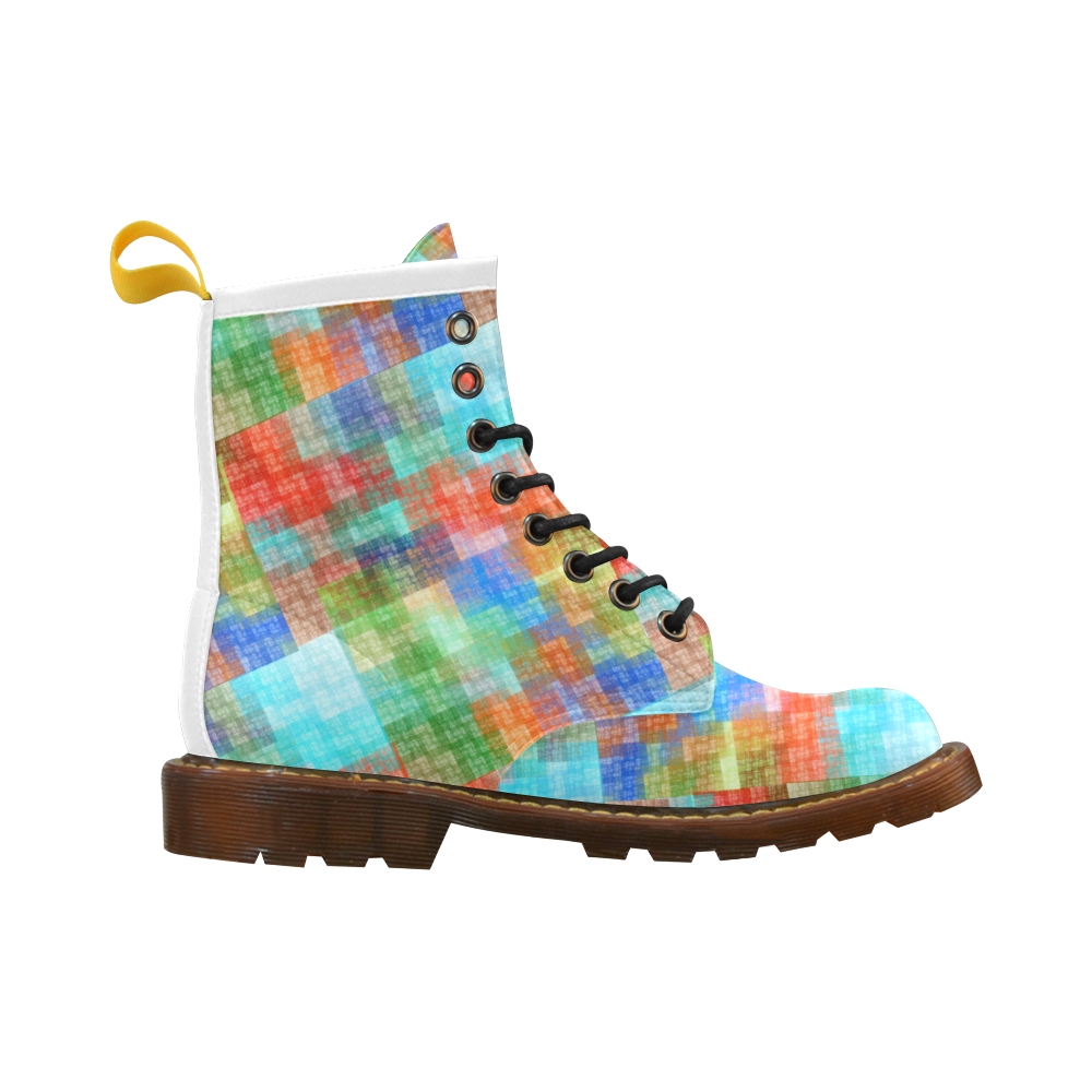 Funny Colorful Check High Grade PU Leather Martin Boots For Women Model 402H