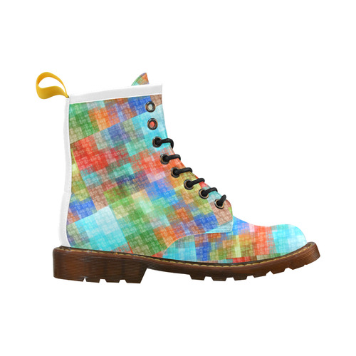 Funny Colorful Check High Grade PU Leather Martin Boots For Women Model 402H