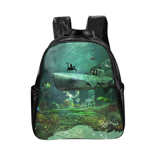 Awesome submarine with orca Multi-Pockets Backpack (Model 1636)