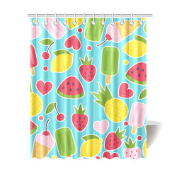 Summer Fruit Hearts Ice Cream Shower Curtain 69"x84"