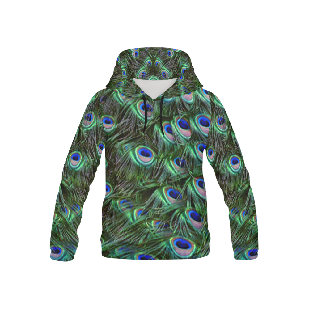 Peacock Feathers All Over Print Hoodie for Kid (USA Size) (Model H13)