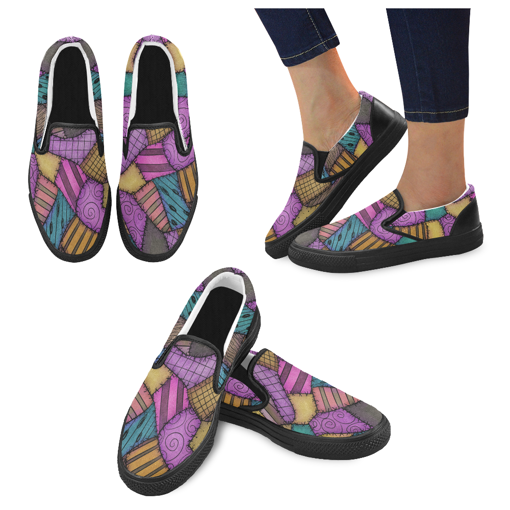 Patchwork Scraps Women's Unusual Slip-on Canvas Shoes (Model 019)