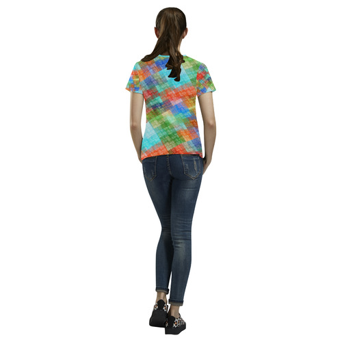 Funny Colorful Check All Over Print T-Shirt for Women (USA Size) (Model T40)