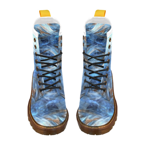 Blue Colorful Abstract Design High Grade PU Leather Martin Boots For Women Model 402H