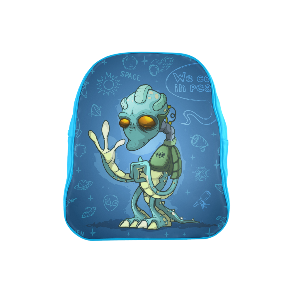 Alien Cartoon In Blue School Backpack (Model 1601)(Small)