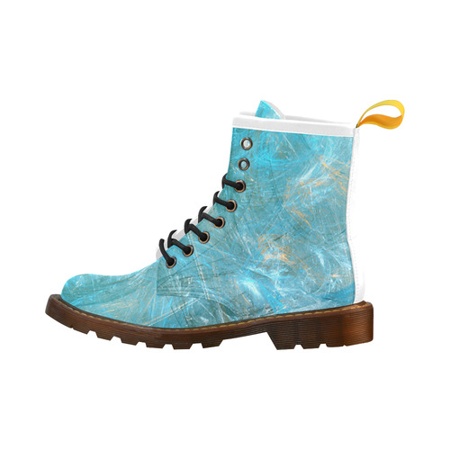 Frozen Ice Blue Fractal High Grade PU Leather Martin Boots For Men Model 402H