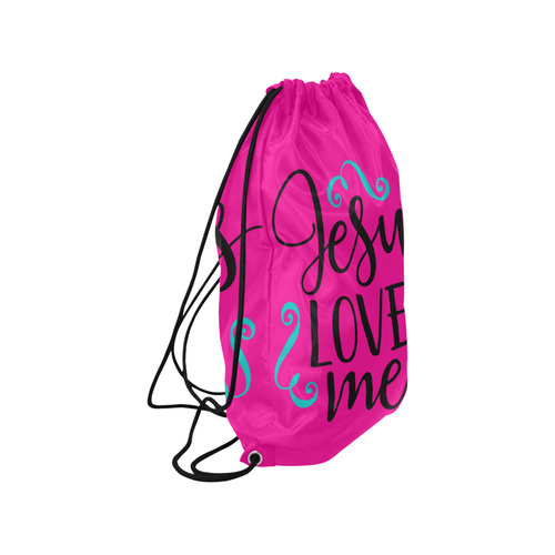 Jesus Loves Me Pink Medium Drawstring Bag Model 1604 (Twin Sides) 13.8"(W) * 18.1"(H)