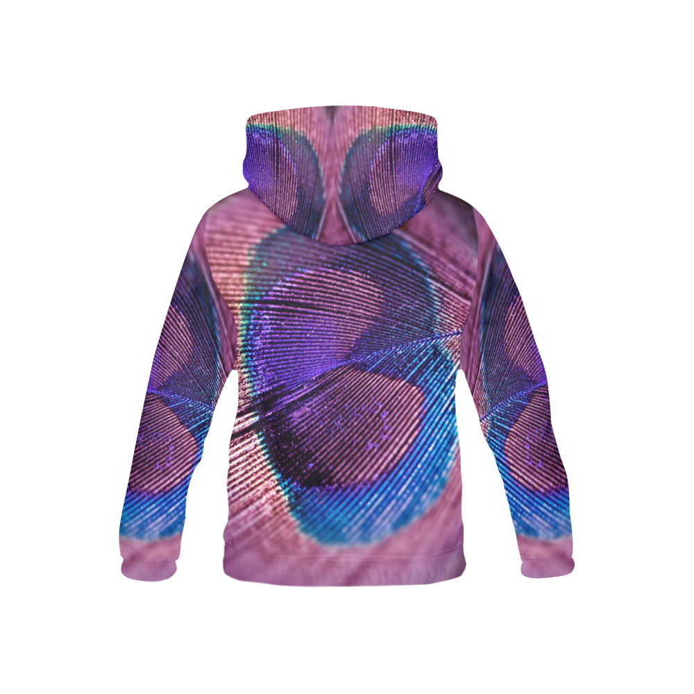 Purple Peacock Feather All Over Print Hoodie for Kid (USA Size) (Model H13)