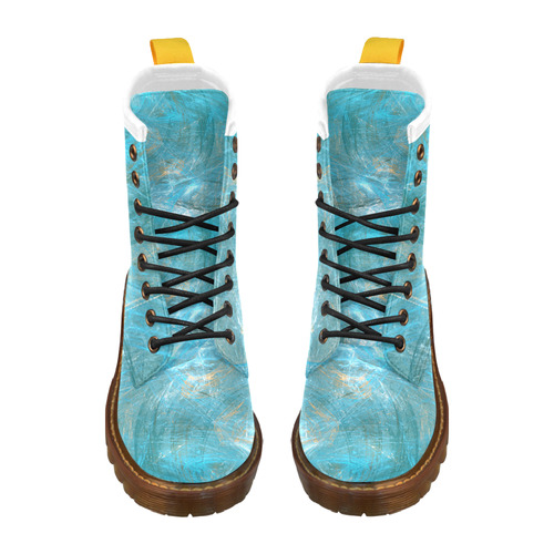 Frozen Ice Blue Fractal High Grade PU Leather Martin Boots For Men Model 402H