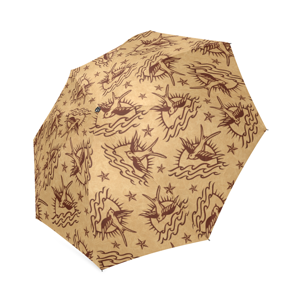 Sparrow Tattoos and Nautical Stars Foldable Umbrella (Model U01)