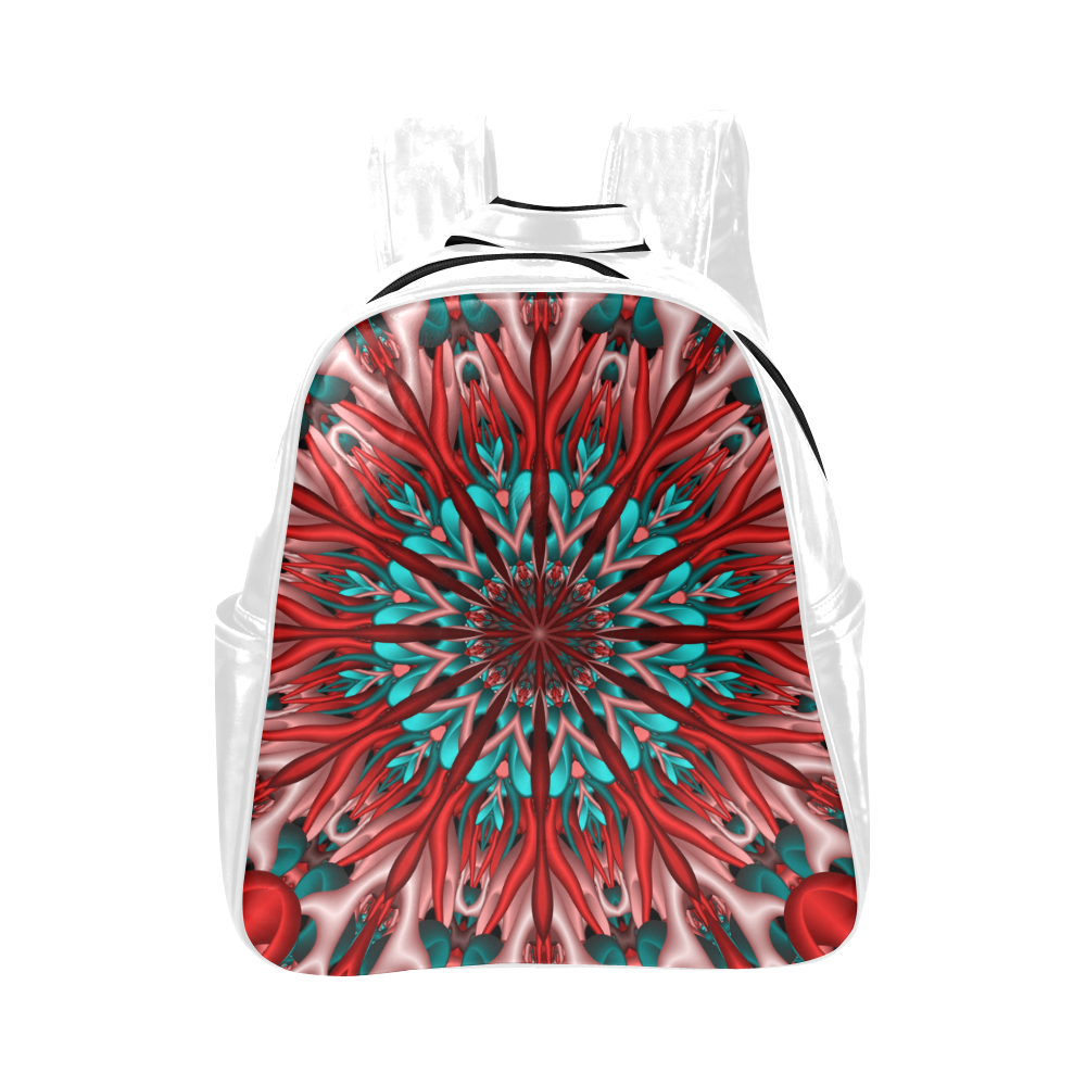 Pink teal fractal mandala Multi-Pockets Backpack (Model 1636)