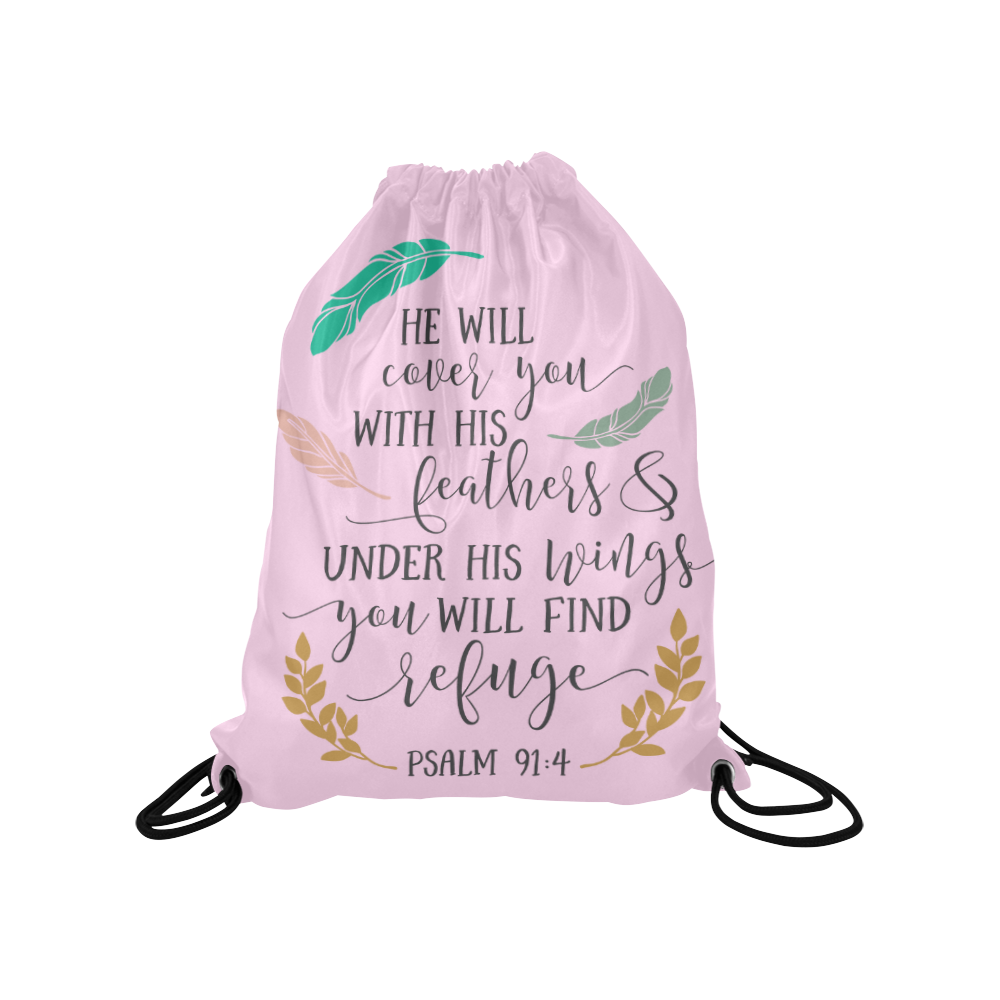 He Will Cover You With His Feathers Medium Drawstring Bag Model 1604 (Twin Sides) 13.8"(W) * 18.1"(H)