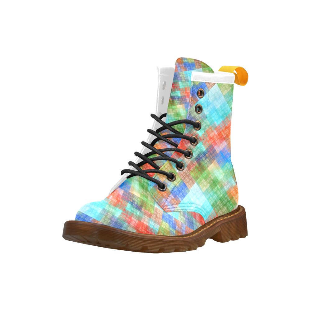 Funny Colorful Check High Grade PU Leather Martin Boots For Women Model 402H