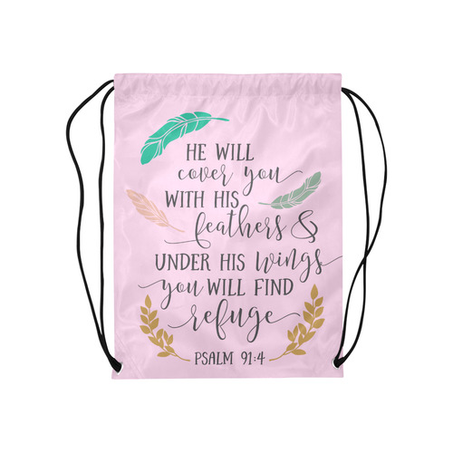 He Will Cover You With His Feathers Medium Drawstring Bag Model 1604 (Twin Sides) 13.8"(W) * 18.1"(H)