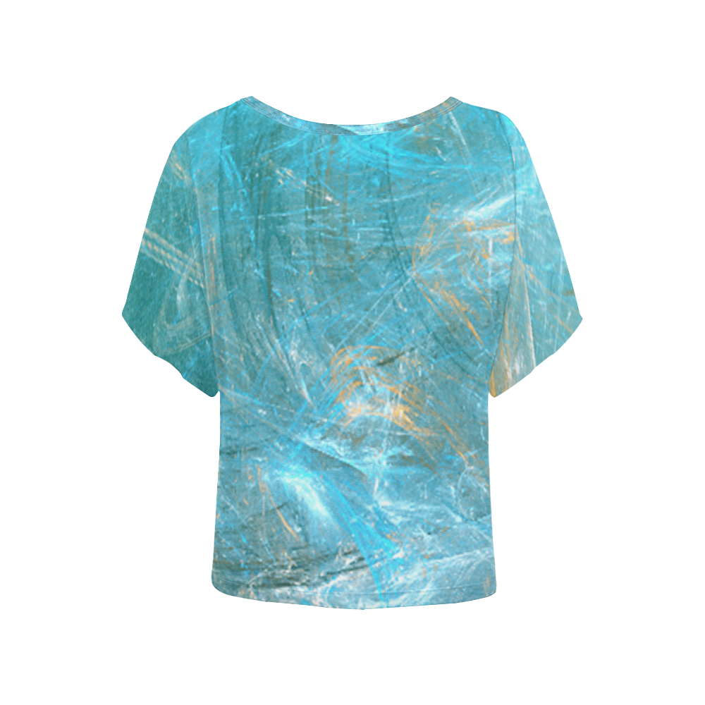 Frozen Ice Blue Fractal Women's Batwing-Sleeved Blouse T shirt (Model T44)
