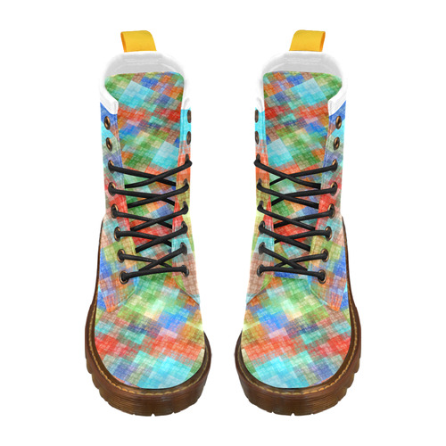 Funny Colorful Check High Grade PU Leather Martin Boots For Women Model 402H