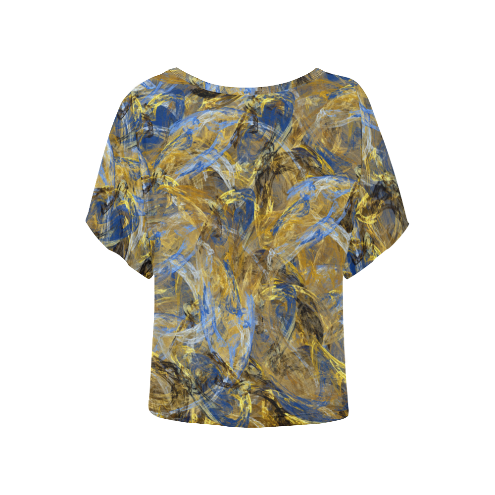 Antique Anciently Gold Blue Vintage Design Women's Batwing-Sleeved Blouse T shirt (Model T44)