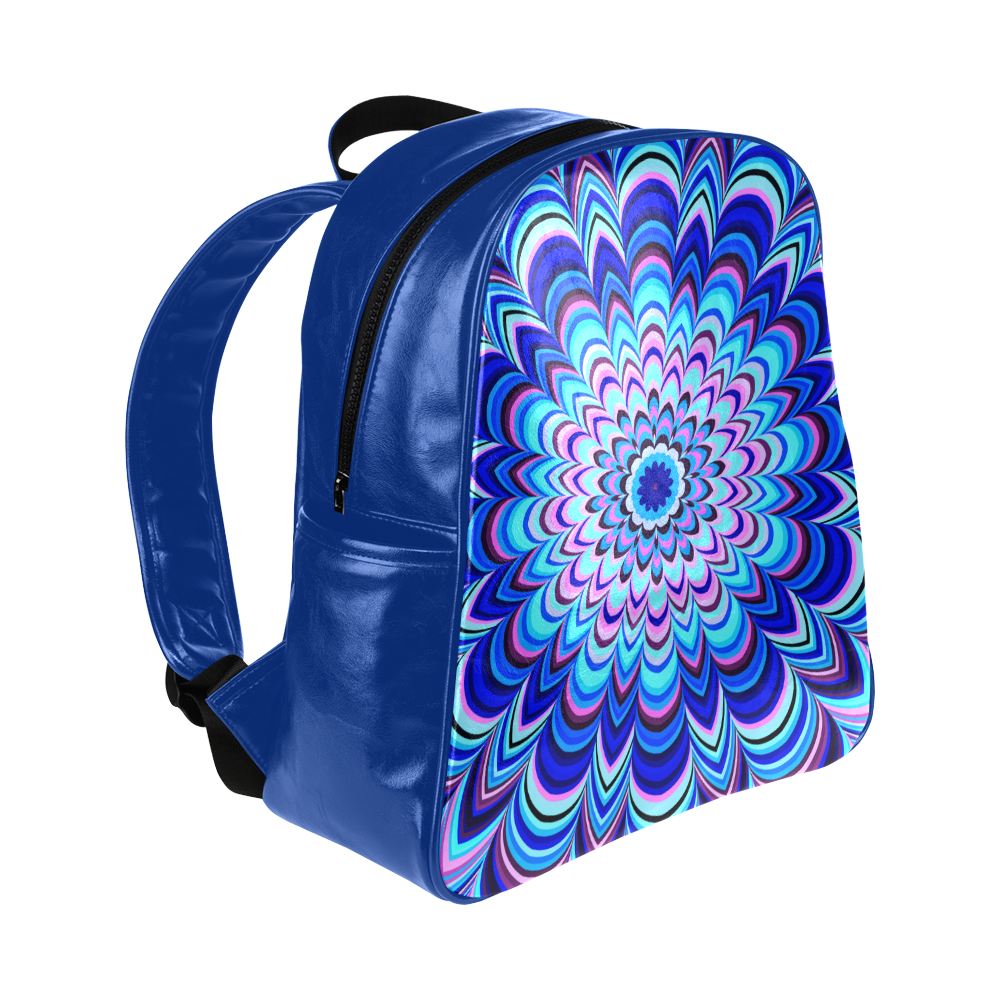 Neon blue striped mandala Blue Version Multi-Pockets Backpack (Model 1636)
