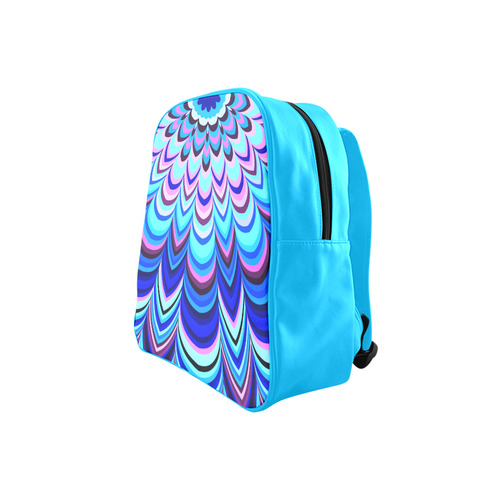 Neon blue striped mandala Half Version School Backpack (Model 1601)(Small)