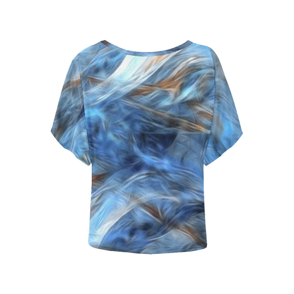 Blue Colorful Abstract Design Women's Batwing-Sleeved Blouse T shirt (Model T44)