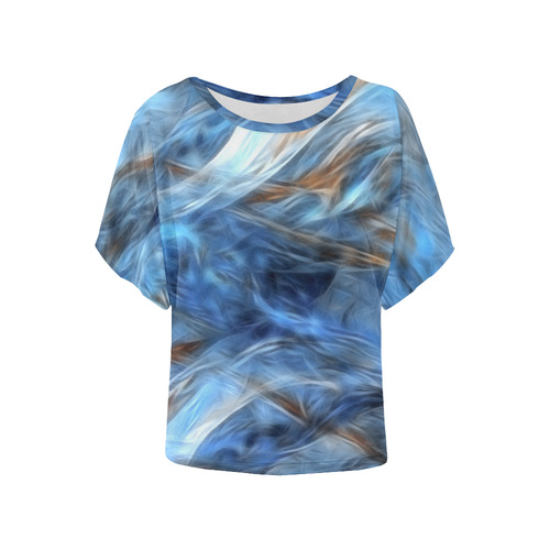 Blue Colorful Abstract Design Women's Batwing-Sleeved Blouse T shirt (Model T44)