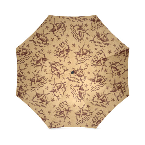 Sparrow Tattoos and Nautical Stars Foldable Umbrella (Model U01)