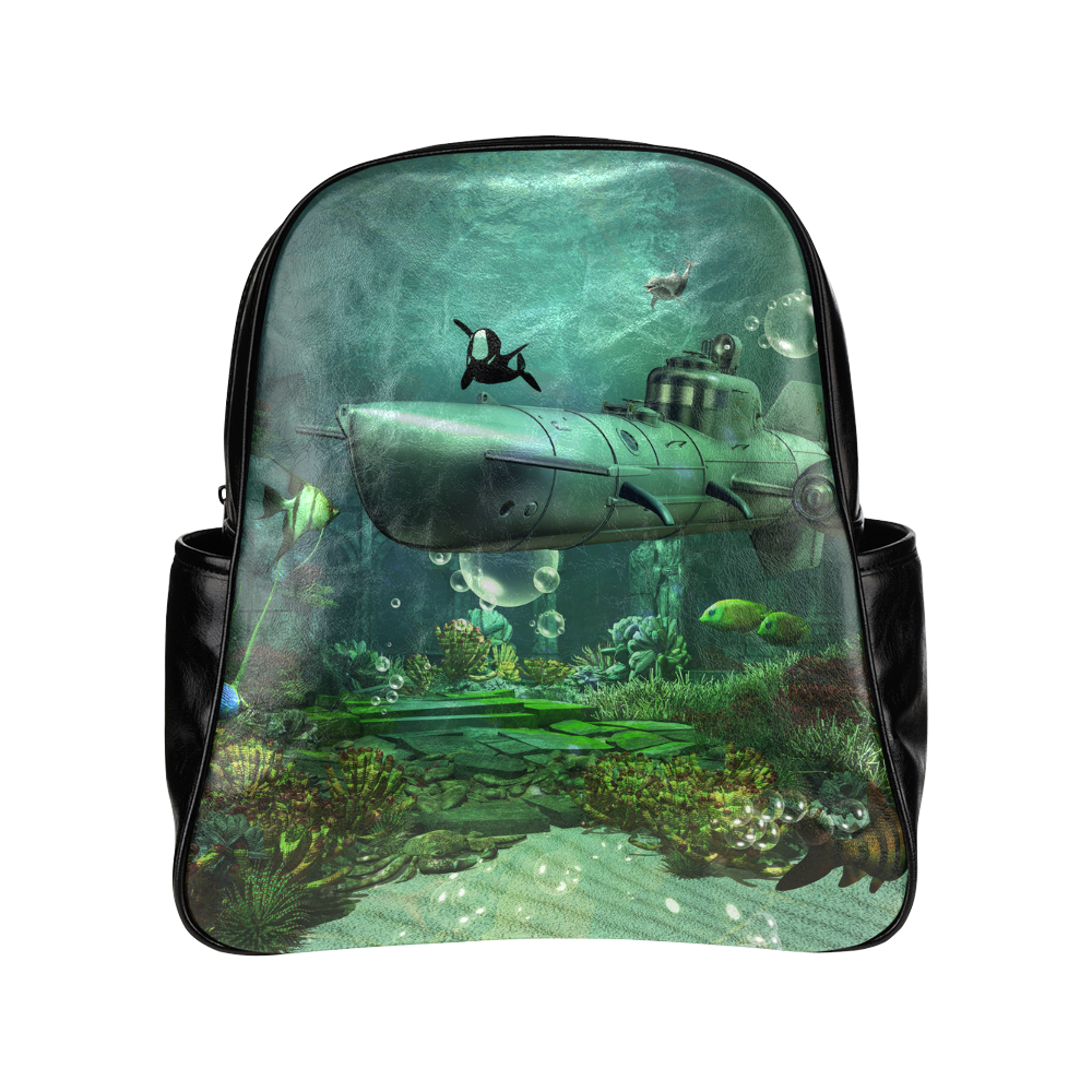 Awesome submarine with orca Multi-Pockets Backpack (Model 1636)