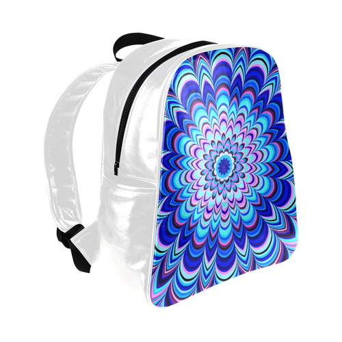 Neon blue striped mandala White Version Multi-Pockets Backpack (Model 1636)