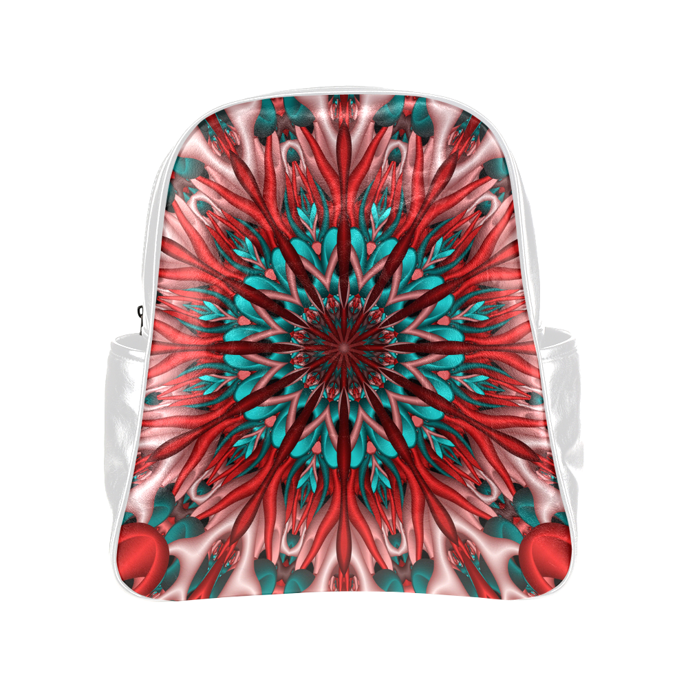 Pink teal fractal mandala Multi-Pockets Backpack (Model 1636)