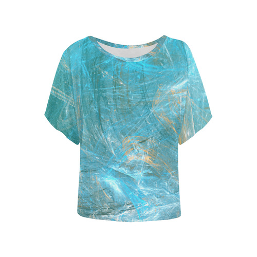 Frozen Ice Blue Fractal Women's Batwing-Sleeved Blouse T shirt (Model T44)