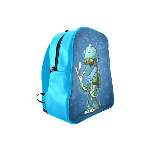 Alien Cartoon In Blue School Backpack (Model 1601)(Small)