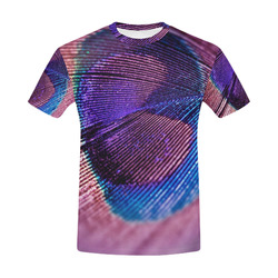 Purple Peacock Feather All Over Print T-Shirt for Men (USA Size) (Model T40)