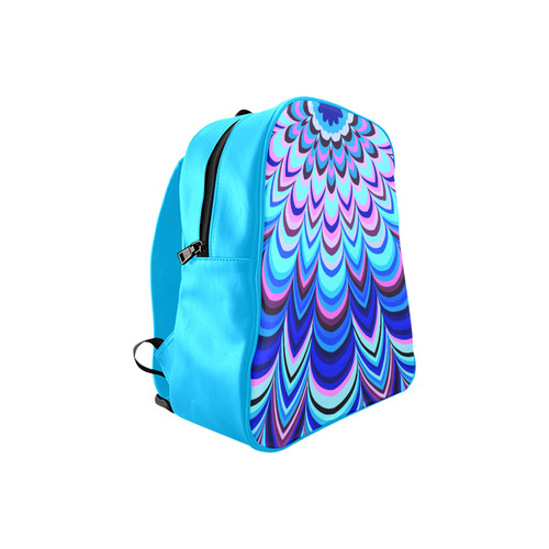 Neon blue striped mandala Half Version School Backpack (Model 1601)(Small)
