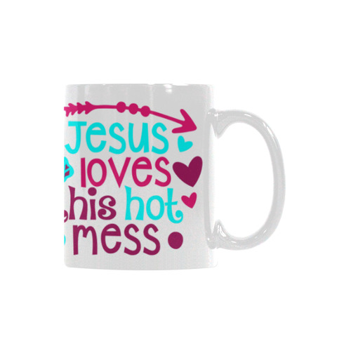 Jesus Loves This Hot Mess Purple/Teal White Mug(11OZ)