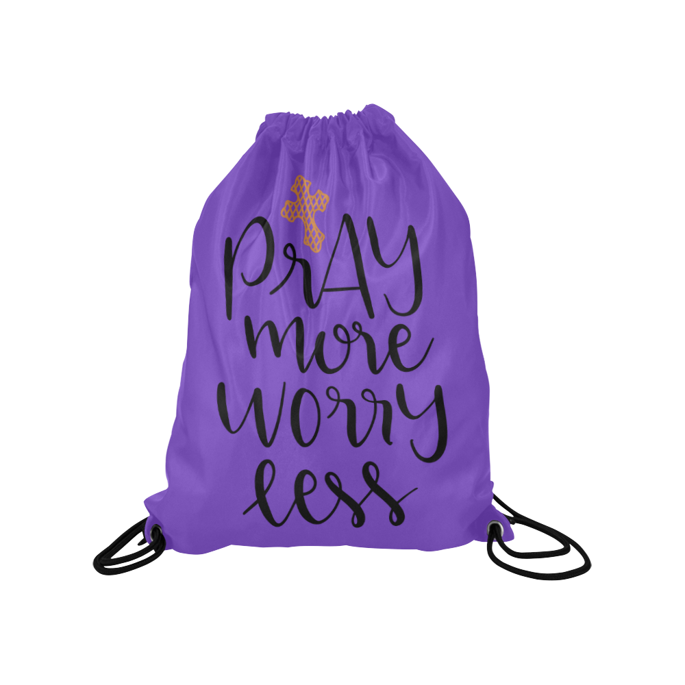 Pray More Worry Less Medium Drawstring Bag Model 1604 (Twin Sides) 13.8"(W) * 18.1"(H)