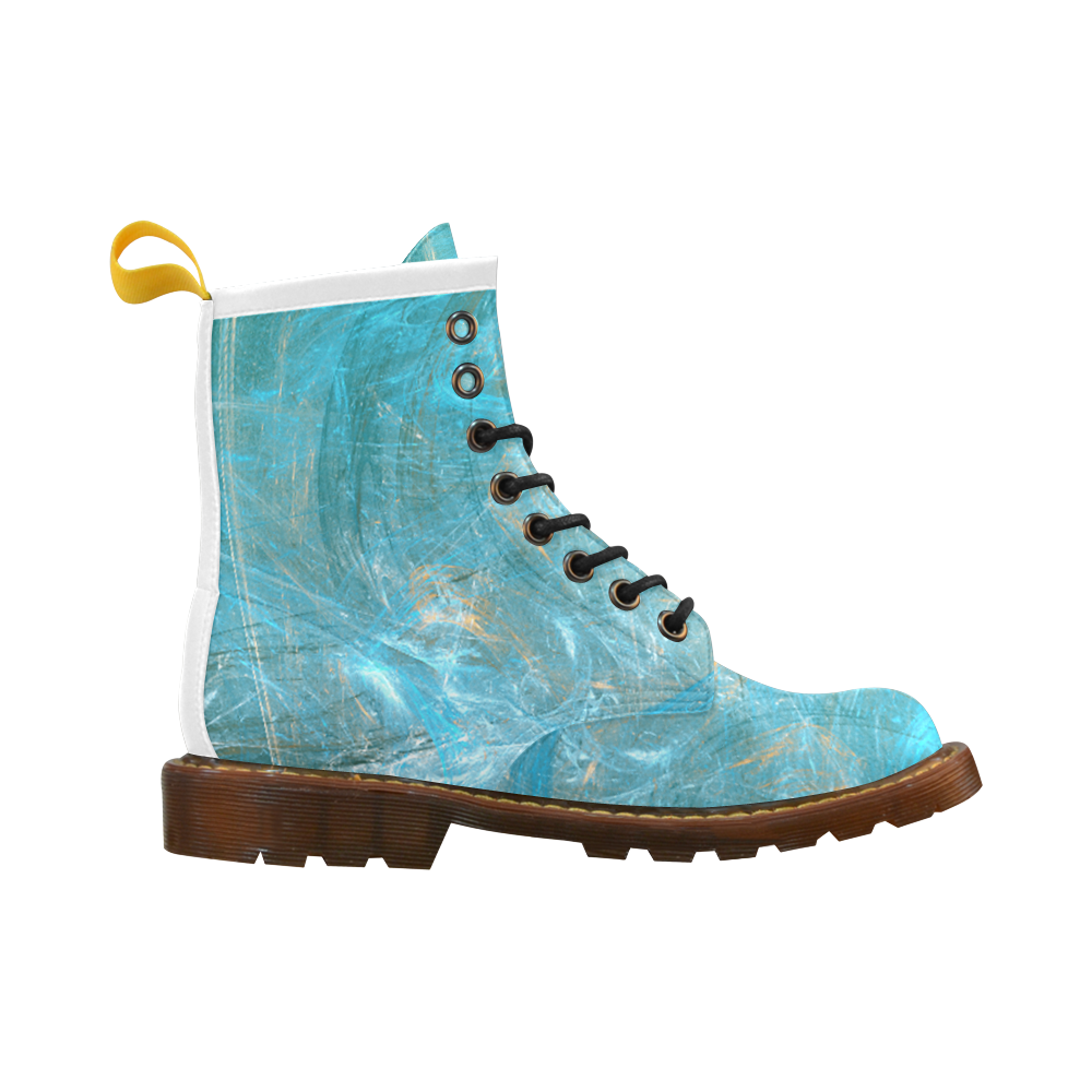 Frozen Ice Blue Fractal High Grade PU Leather Martin Boots For Women Model 402H