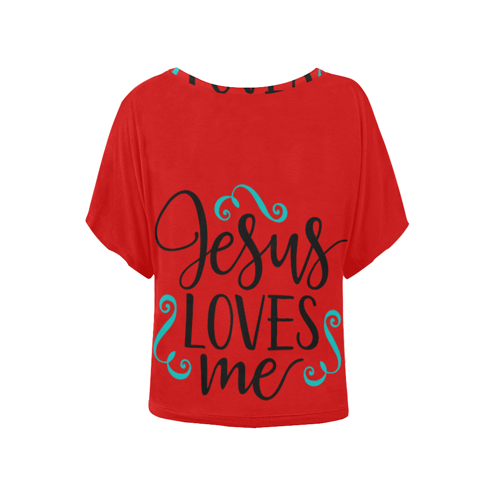 Jesus Loves Me (Red) Women's Batwing-Sleeved Blouse T shirt (Model T44)