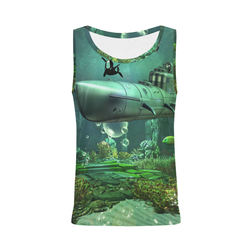 Awesome submarine with orca All Over Print Tank Top for Women (Model T43)