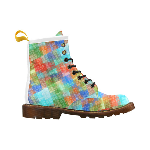 Funny Colorful Check High Grade PU Leather Martin Boots For Men Model 402H