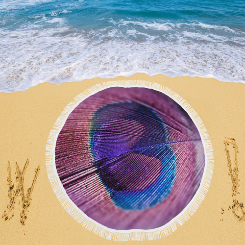Purple Peacock Feather Circular Beach Shawl 59"x 59"