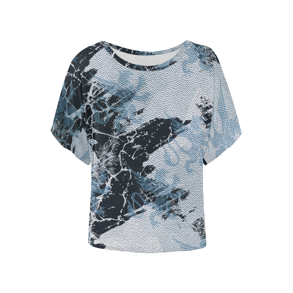 Royal Blue Gothic Griffin Print Women's Batwing-Sleeved Blouse T shirt (Model T44)